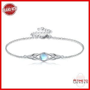 Sterling Silver Moonstone Celtic Knot Bracelet Adjustable Chain